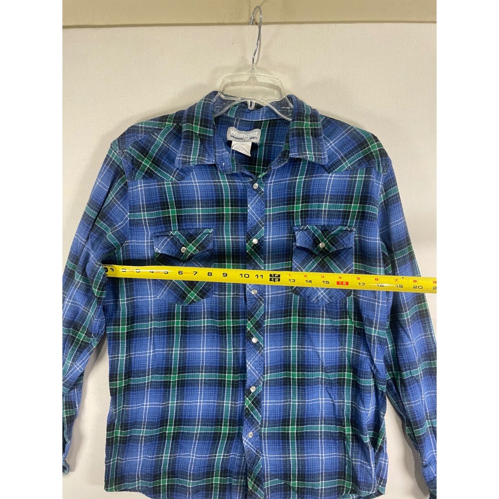 Wrangler Wrancher Women Blue Green Plaid Western Snap Long Sleeve Shirt L - Picture 5 of 7